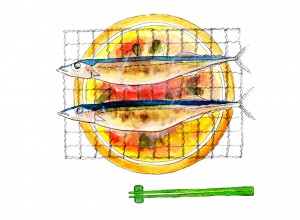 秋刀魚の塩焼きのイラスト