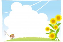 夏休みに外で虫取りをする男の子のイラスト