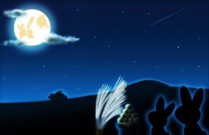 お月見をするウサギのイラスト
