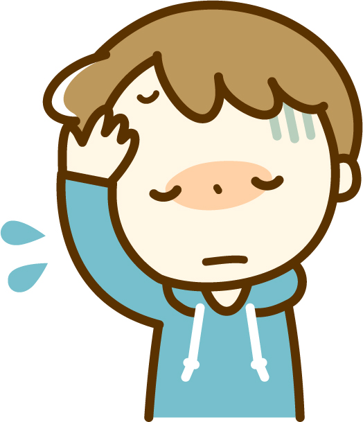 風邪を引いて熱が出て頭痛で苦しむ男性のイラスト