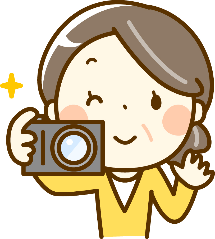 写真を写すお母さんのイラスト