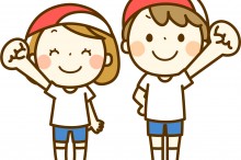 運動会に参加する男子と女子のイラスト